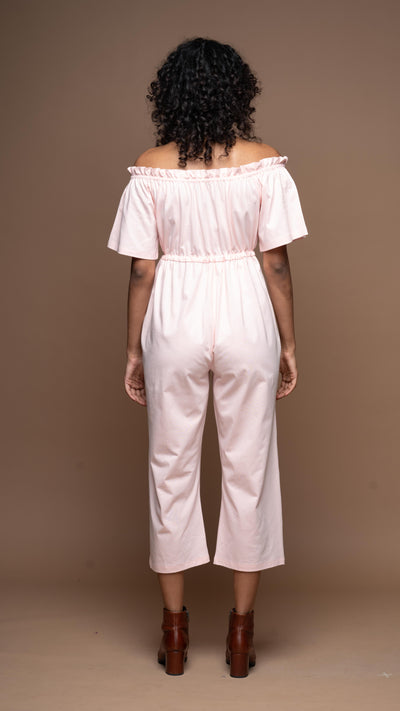 Off-Shoulder Charm Jumpsuit in Soft Pink