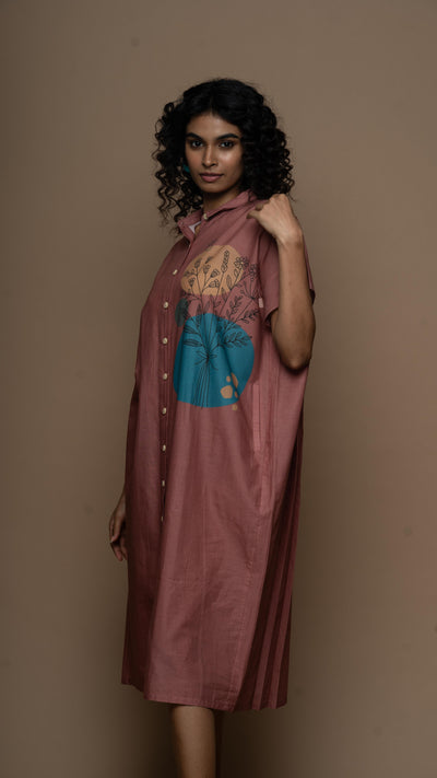 Muted Desert Rose Silhouette Garden Shirt Dress