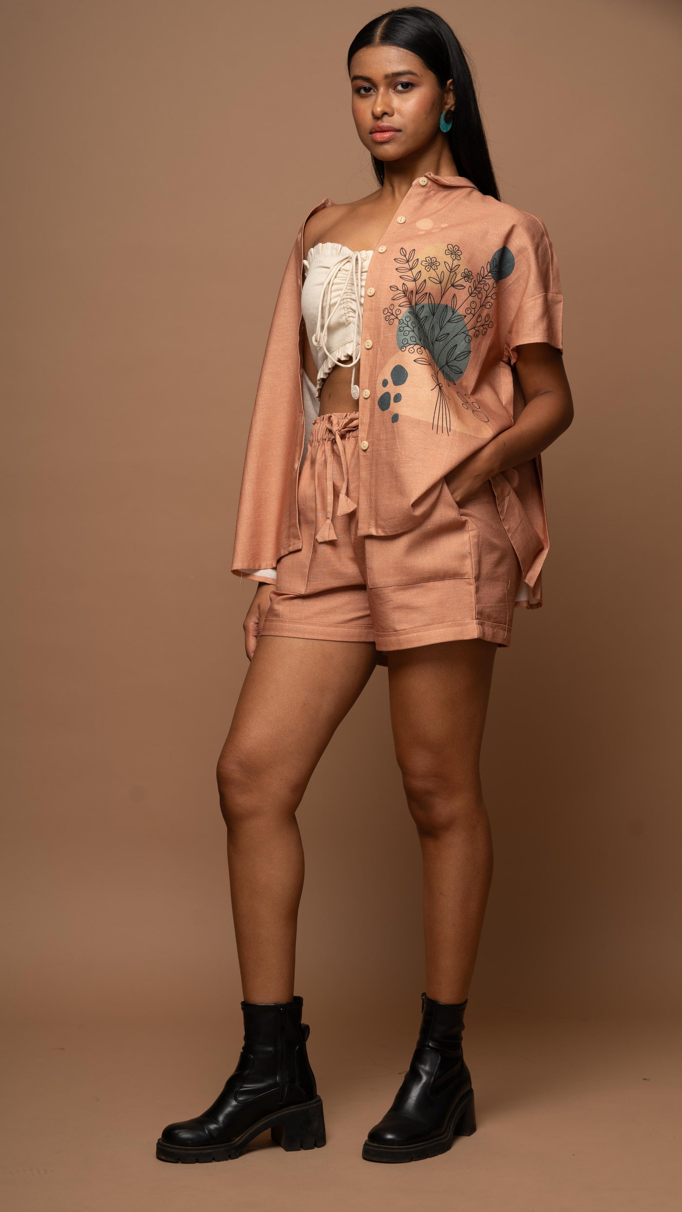 Earthy Botanical Borders: Co-ord Shorts Set