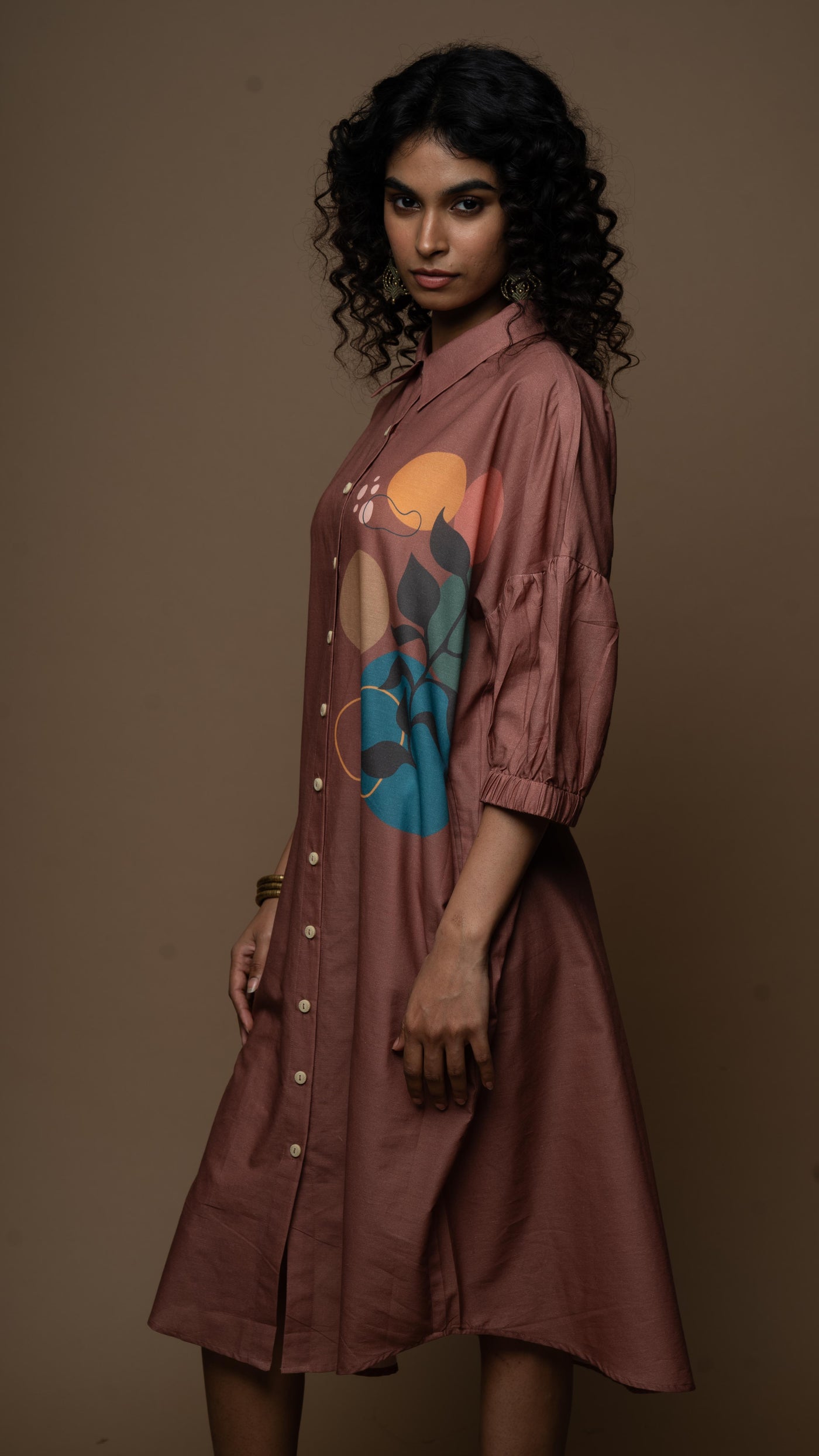 Muted Desert Rose Mystic Leaf Shirt Dress