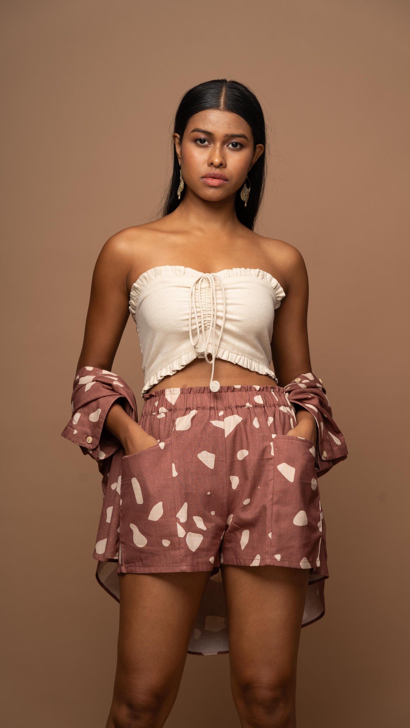 Marsala Ethereal Co-ord Shorts Set in Shattered Mirror Pattern