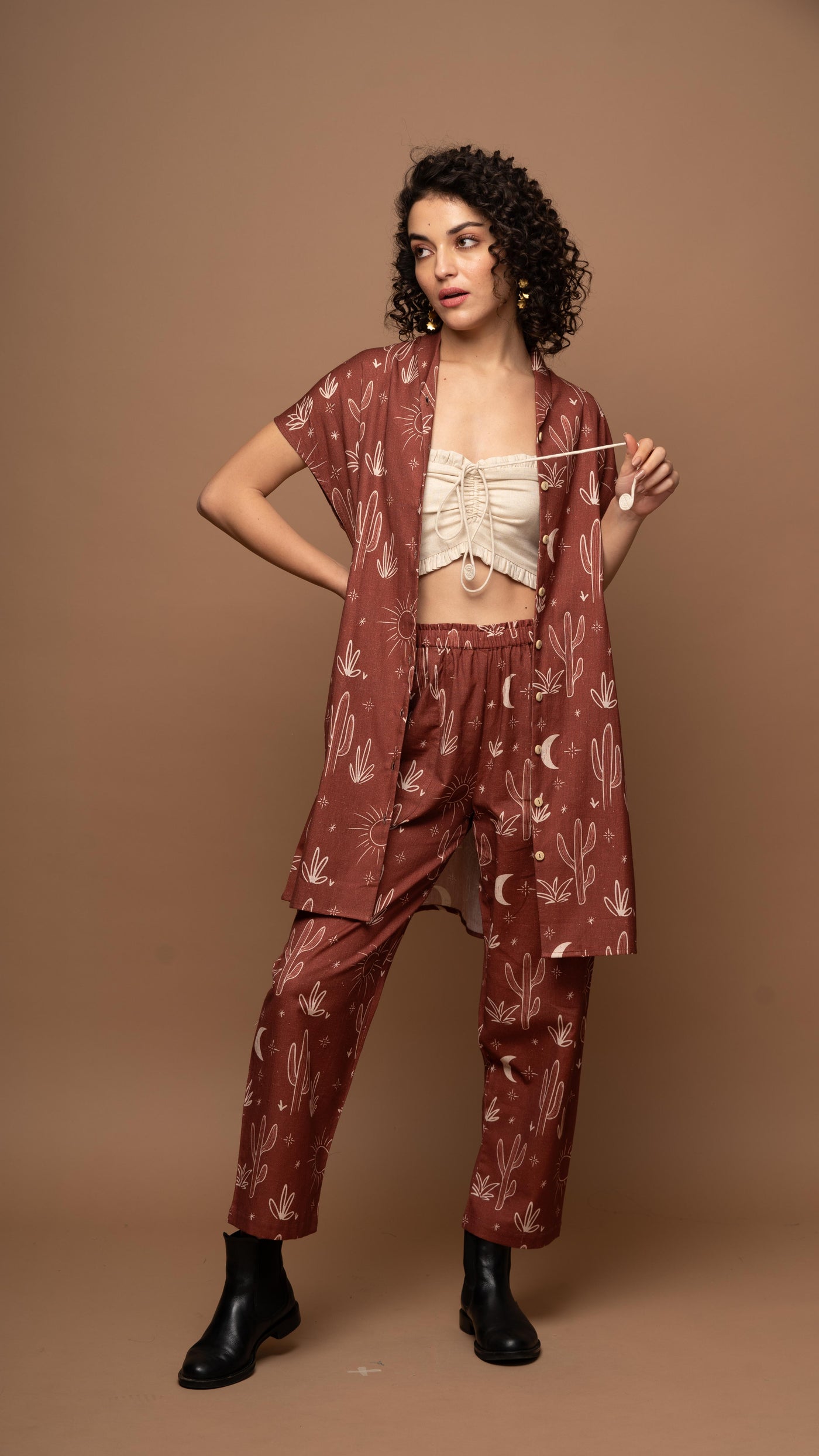 Deep Rust Whimsy Co-ord Pants Set in Siesta in the desert Pattern