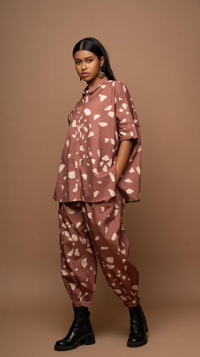 Marsala Ethereal Co-ord Pants Set in Shattered Mirror Pattern