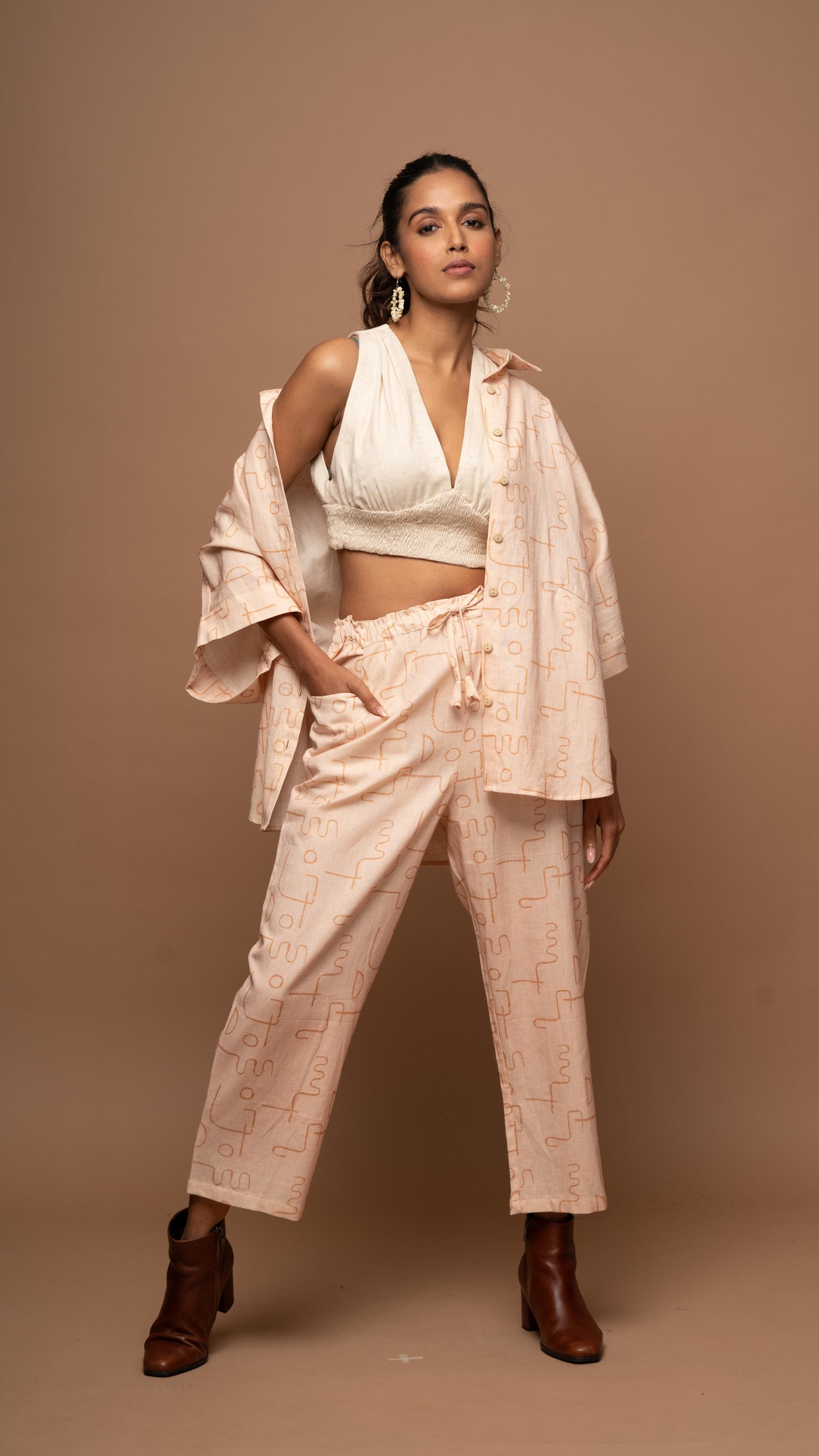 Blush Breezy Co-ord Pants Set in Power Play Pattern