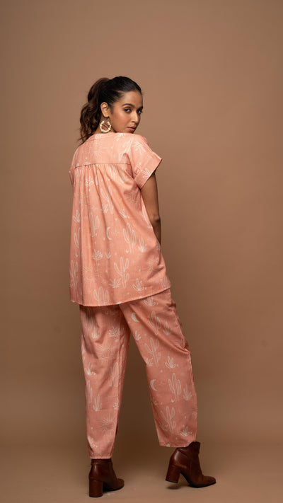 Peach Tranquil Co-ord Pants Set in Siesta in the desert Pattern