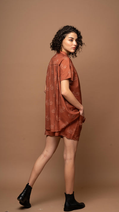 Deep Rust Serene Co-ord Shorts Set in Keep Floating Pattern