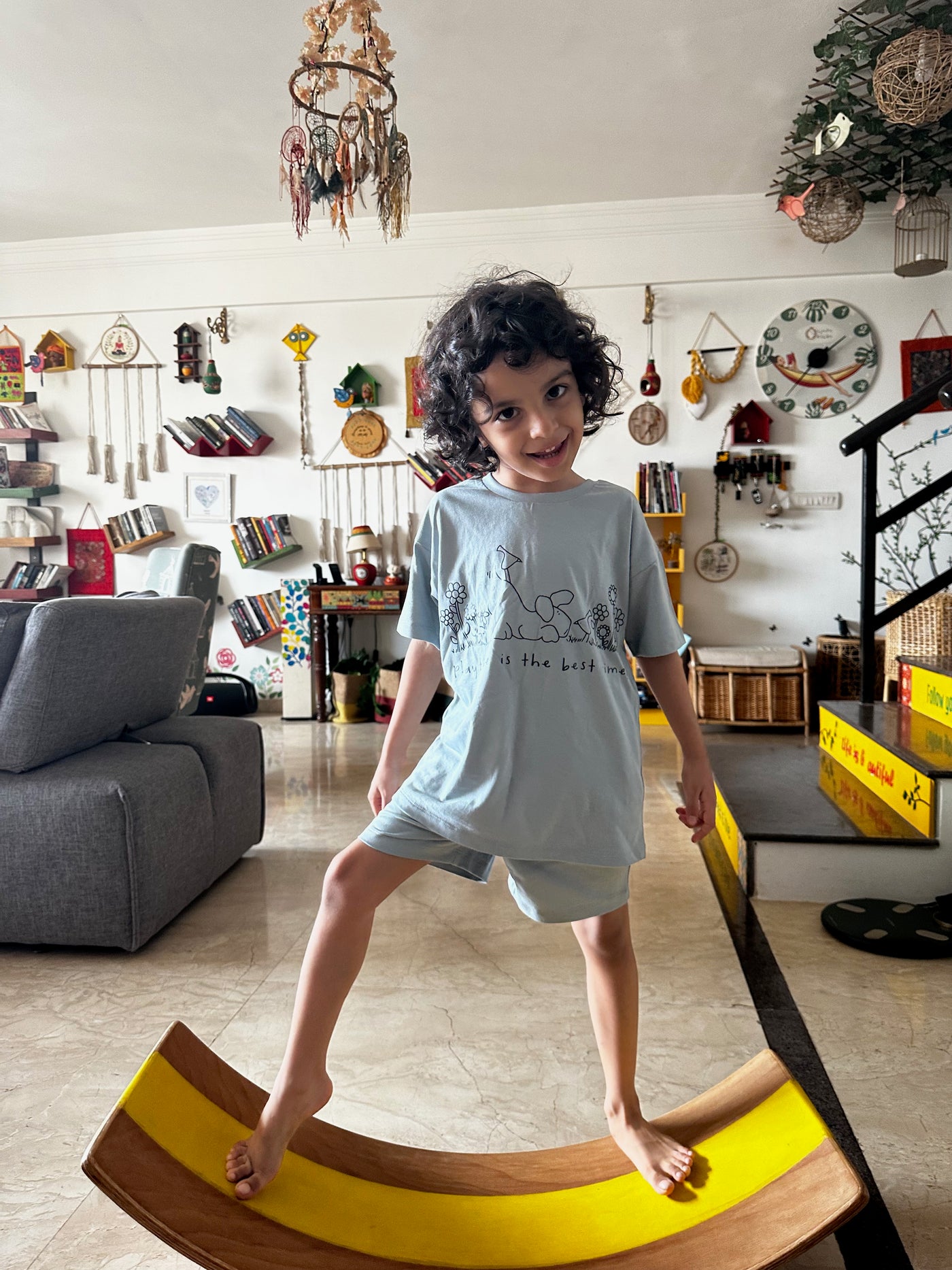 Playful Pals Gray Blue Co-Ord Set