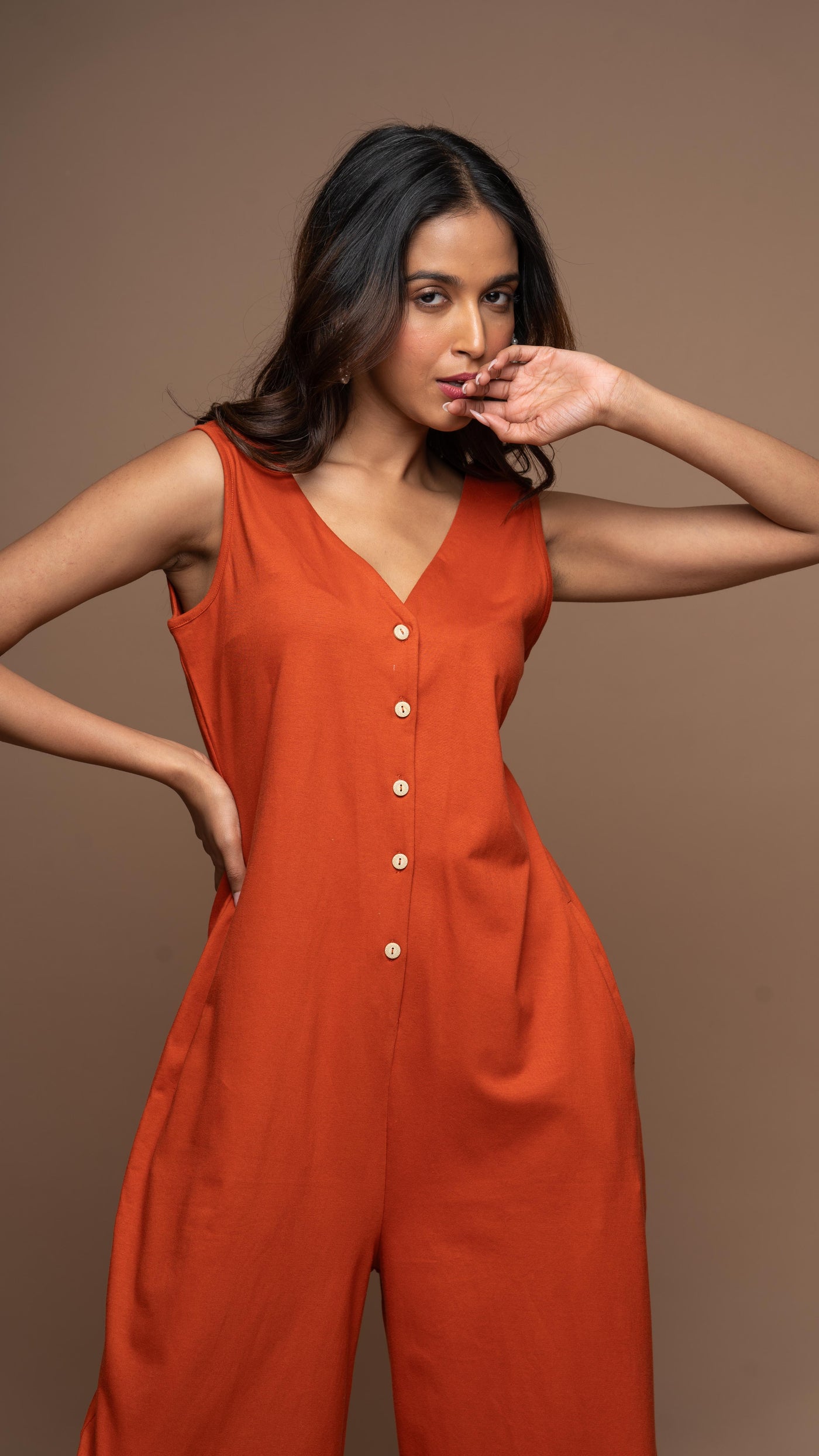 Viva V-neck Jumpsuit in Rust