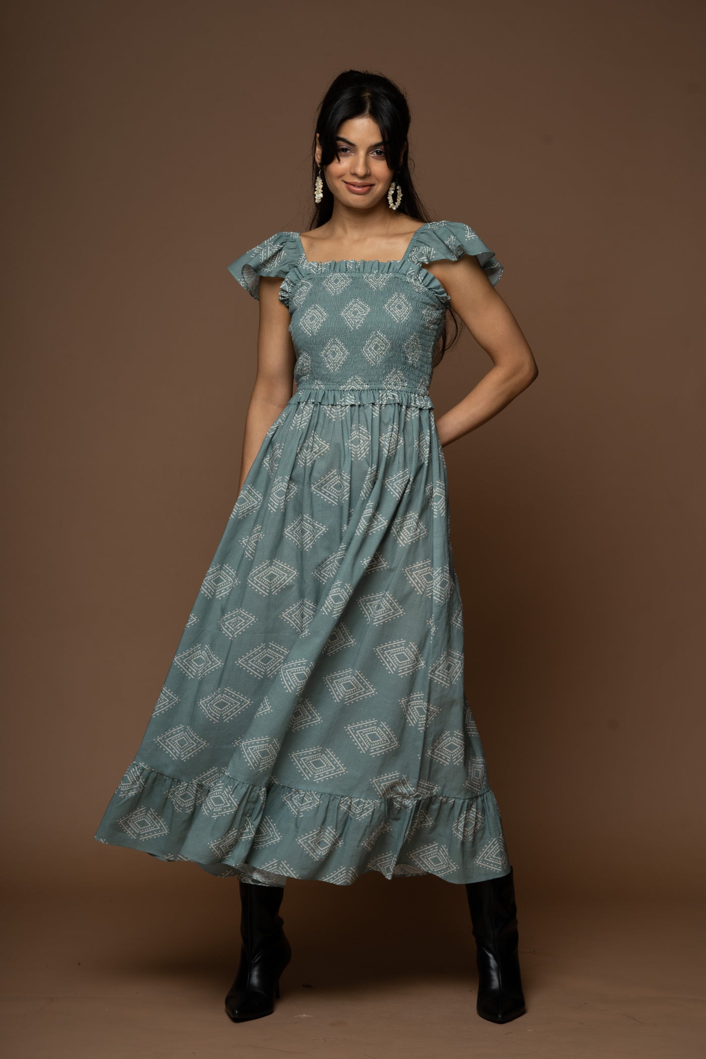 Sky Dance Long Maxi Dress in Diamonds of Bohemia Pattern