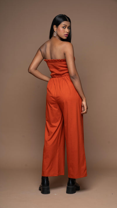 Strapless Vibe Jumpsuit in Rust