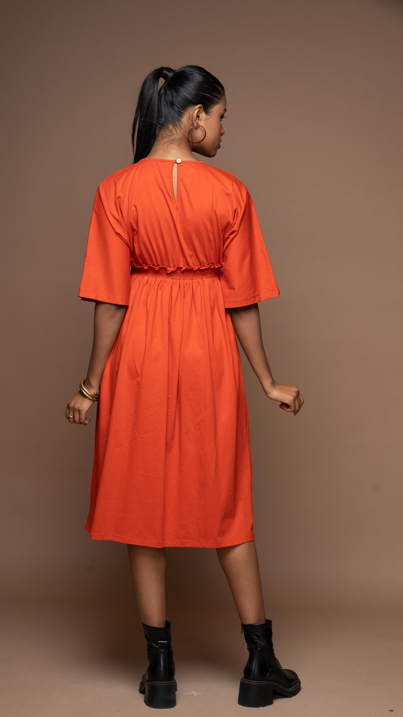 Crisscross Charm Jersey Dress - Rust