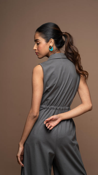 The Collared Look Jumpsuit in Steel Gray