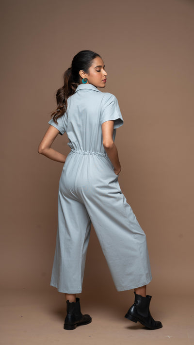 Collarista Jumpsuit in Gray Blue