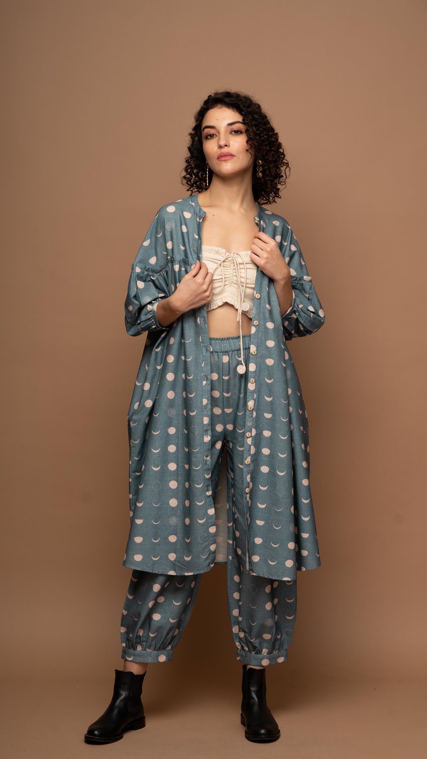 Muted Blue Tranquil Co-ord Pants Set in I will be back Pattern