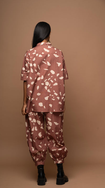 Marsala Ethereal Co-ord Pants Set in Shattered Mirror Pattern