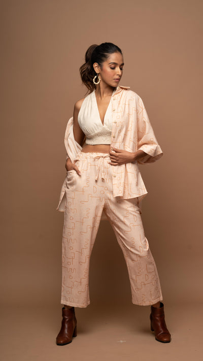 Blush Breezy Co-ord Pants Set in Power Play Pattern