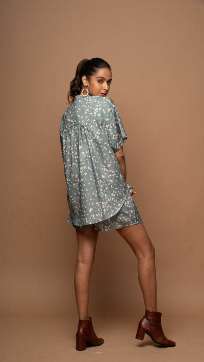 Dark Sage Zest Co-ord Shorts Set in Terrazzo Love Pattern