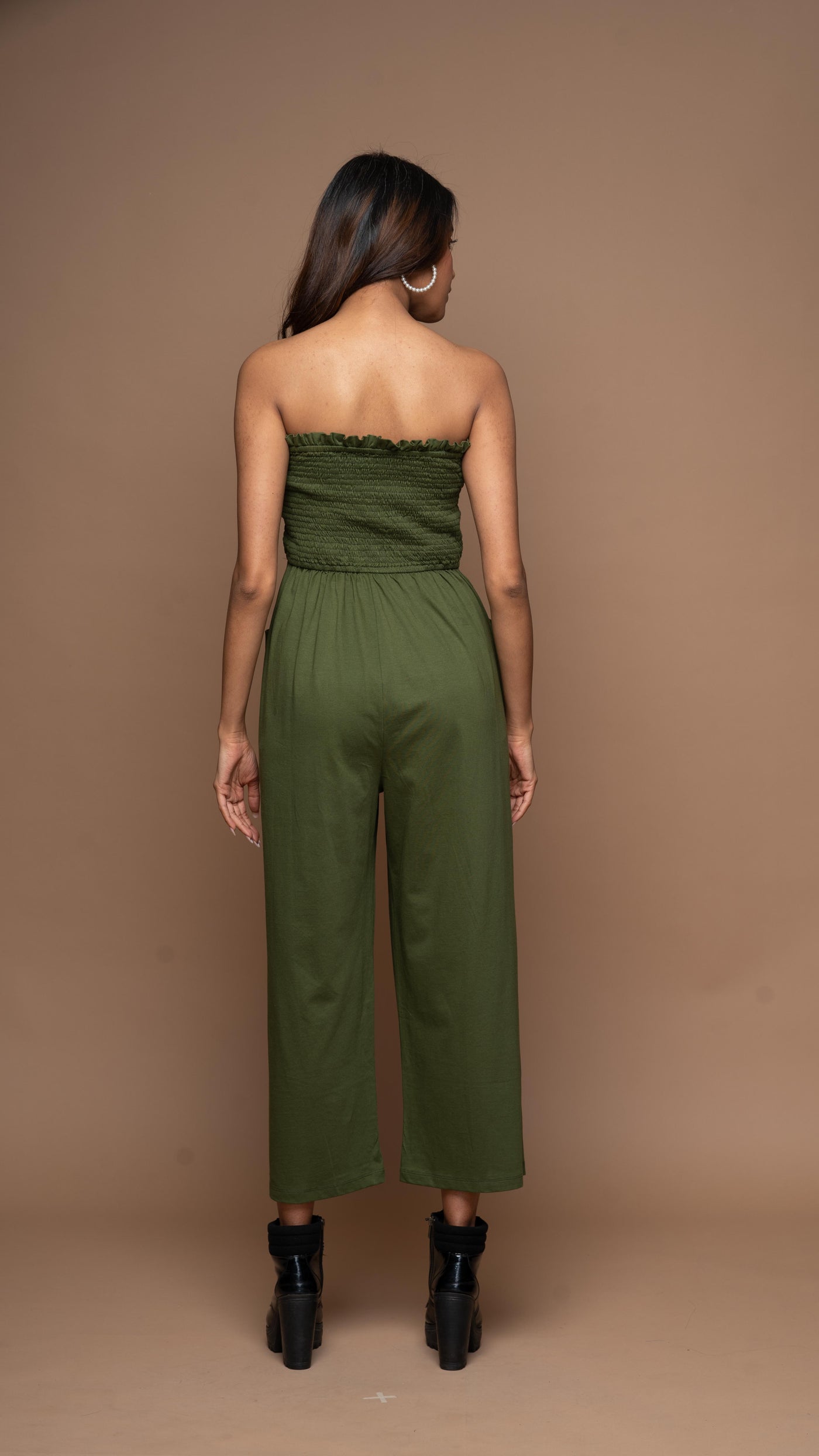 Strapless Vibe Jumpsuit in Olive Green