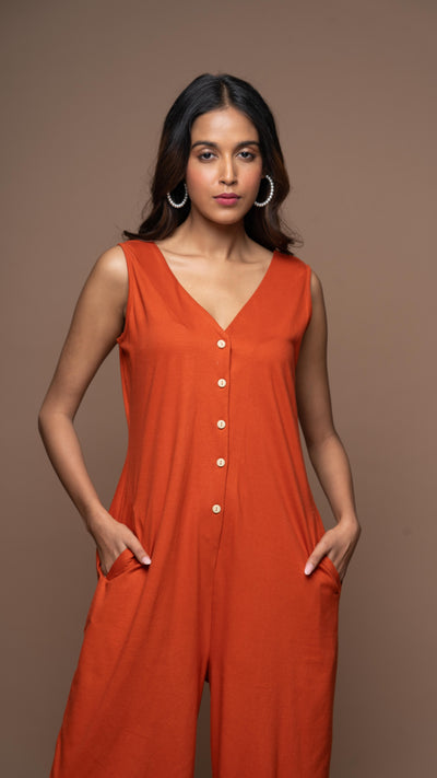 Viva V-neck Jumpsuit in Rust