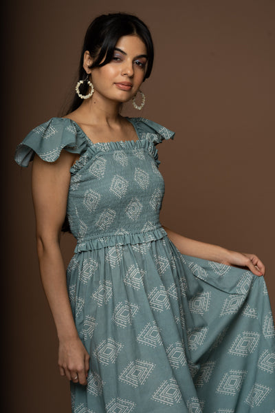 Sky Dance Long Maxi Dress in Diamonds of Bohemia Pattern