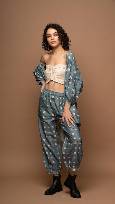 Muted Blue Tranquil Co-ord Pants Set in I will be back Pattern