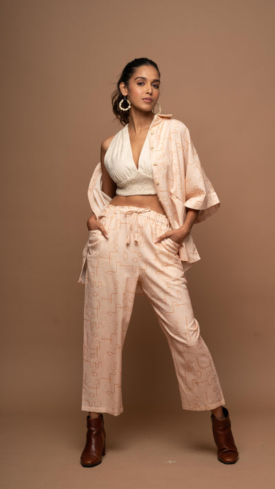 Blush Breezy Co-ord Pants Set in Power Play Pattern