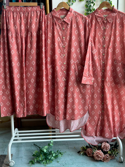 Rose Gold Liora Co-ord Kurta Set in True Gem Pattern