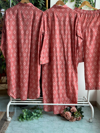 Rose Gold Liora Co-ord Kurta Set in True Gem Pattern