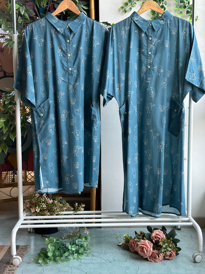 Blue Reya Co-ord Kurta Set in Good morning Pattern