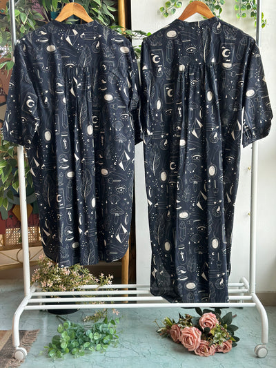 Black Solace Co-ord Kurta Set in Unlock Wonderland Pattern