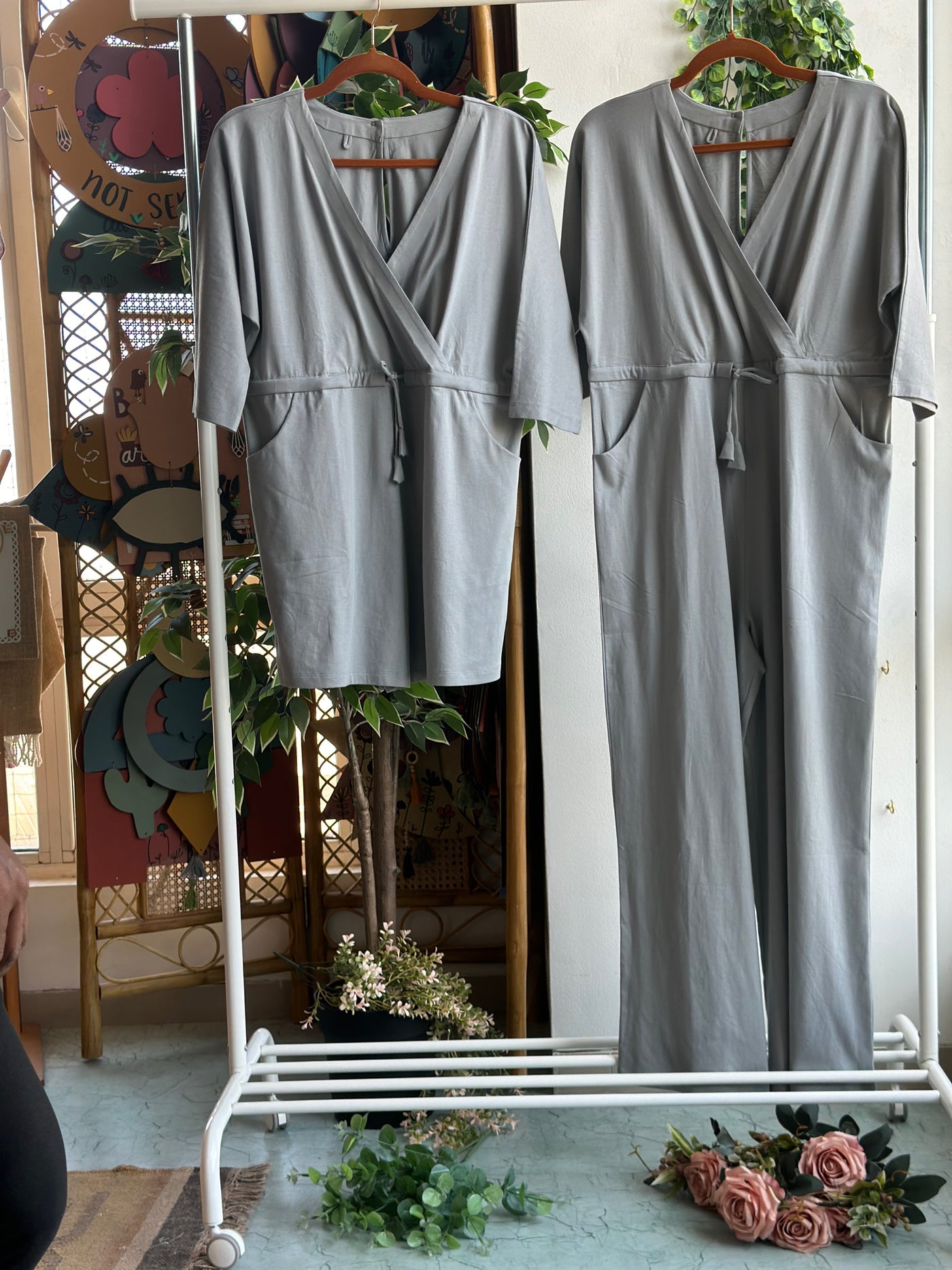 Timeless Crossover Jumpsuit in Gray Blue