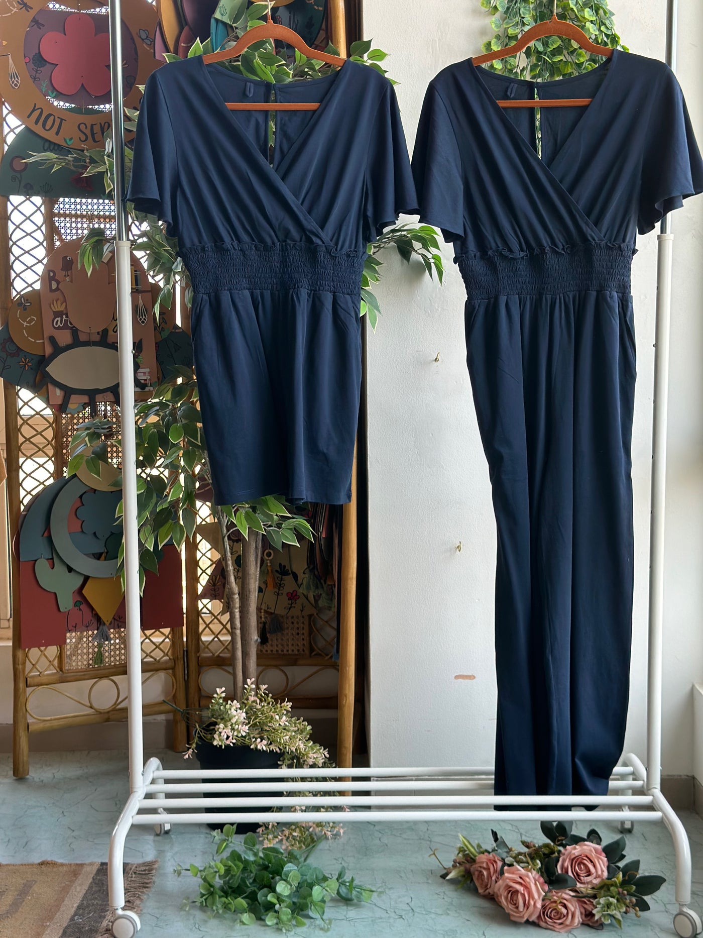 Chic Crossover Jumpsuit in Navy Blue