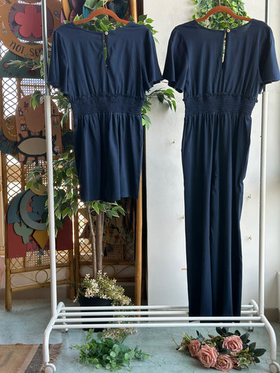 Chic Crossover Jumpsuit in Navy Blue