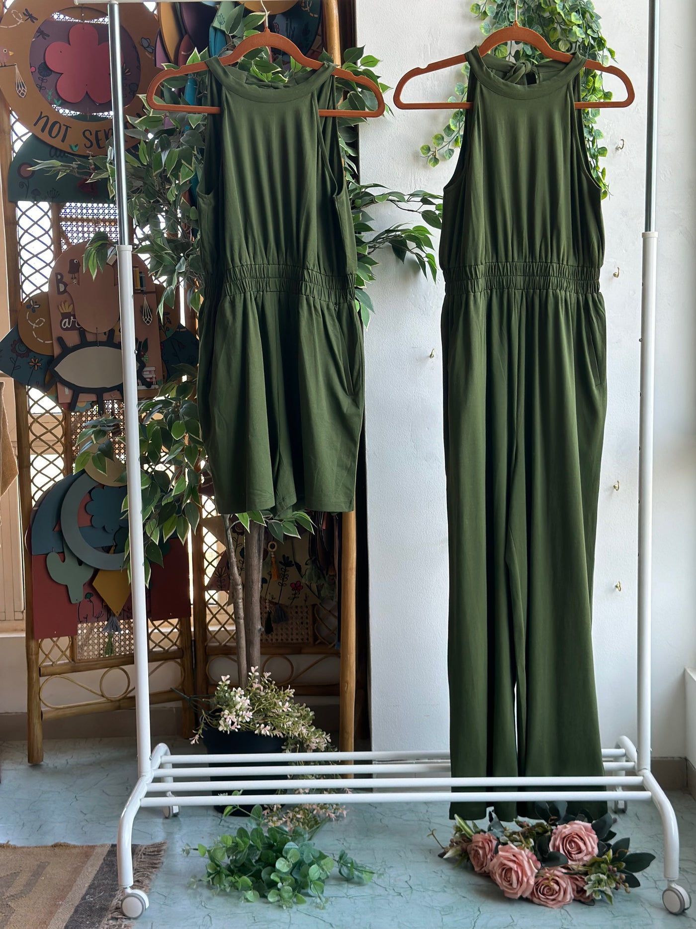 Glam Halter Jumpsuit in Olive Green