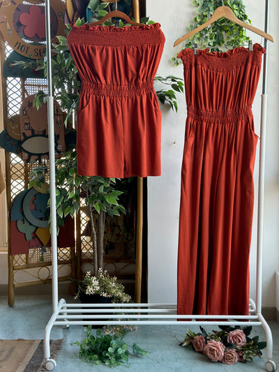 Bold Strapless Jumpsuit in Rust