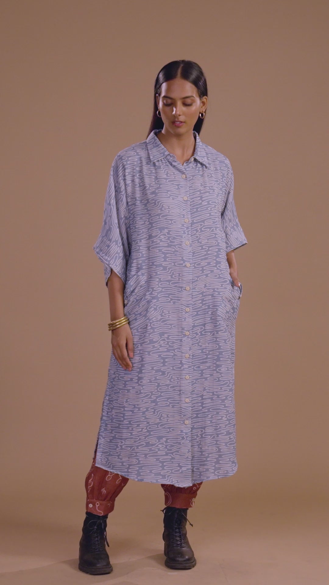 Dusty Blue Zena Kurta in Road not taken Pattern