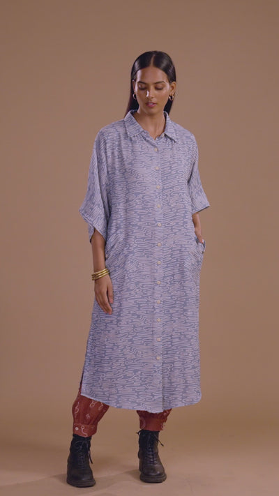 Dusty Blue Zena Kurta in Road not taken Pattern