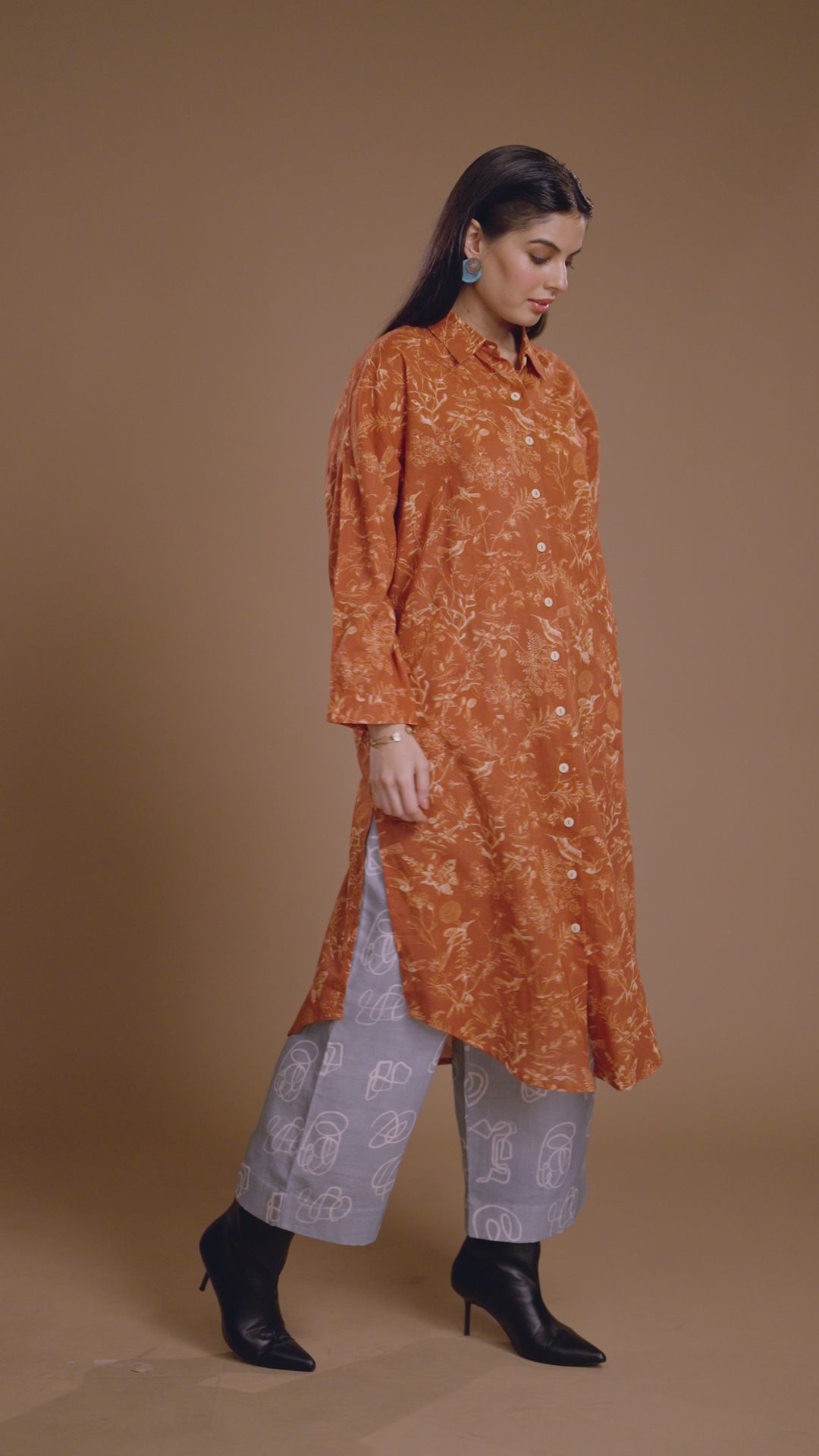 Rust Lira Kurta in Freedom Pattern