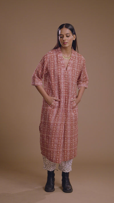 Rust Luma Kurta in Geometry Calling Pattern