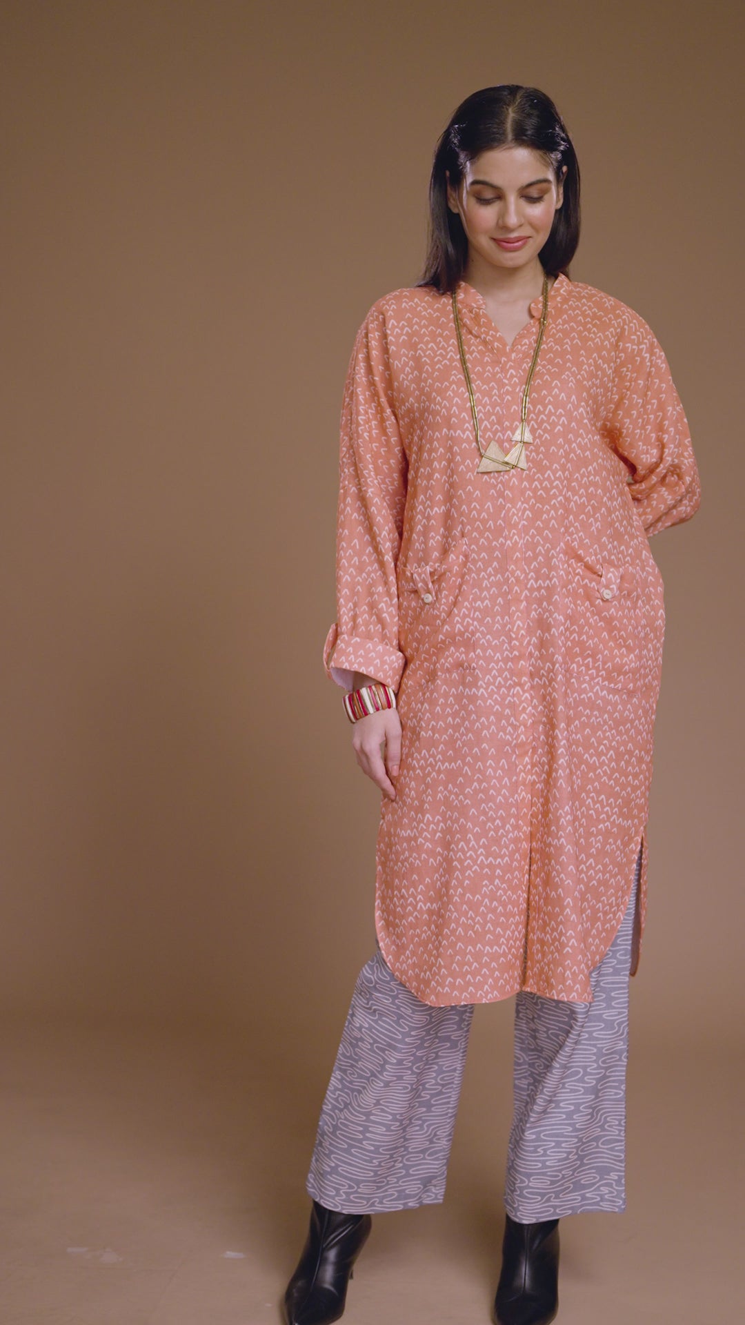 Terracotta Vero Kurta in Faraway Land Pattern