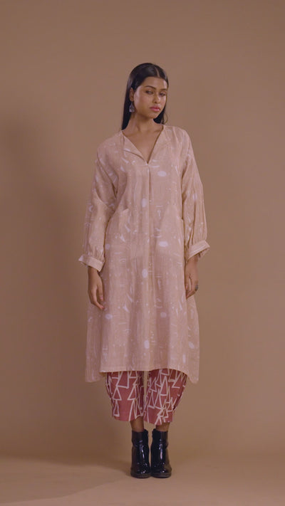 Beige Sway Kurta in Unlock Wonderland Pattern