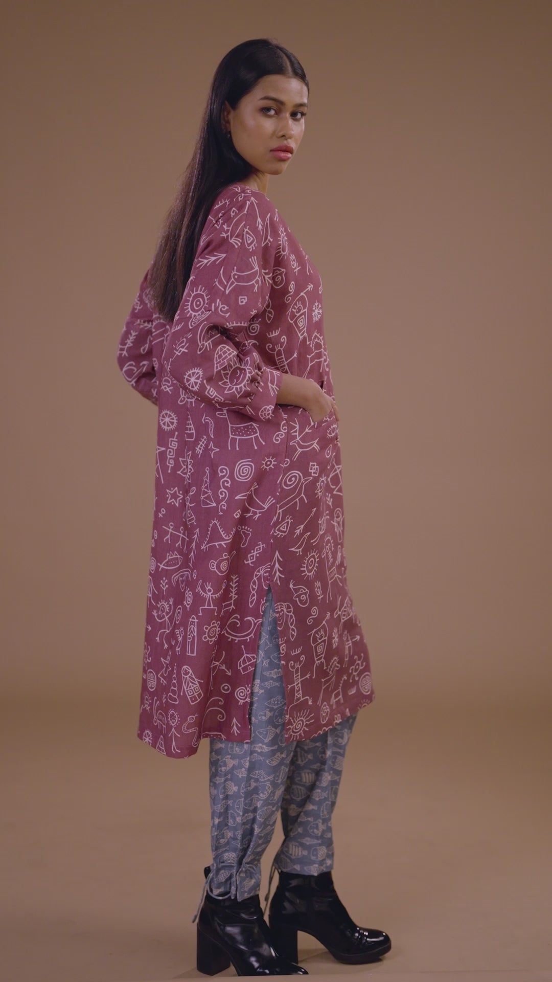 Plum Juno Kurta in In our cave Pattern