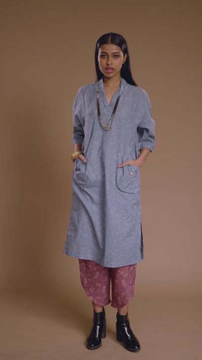 Teal Kiva Kurta in Look Up Pattern