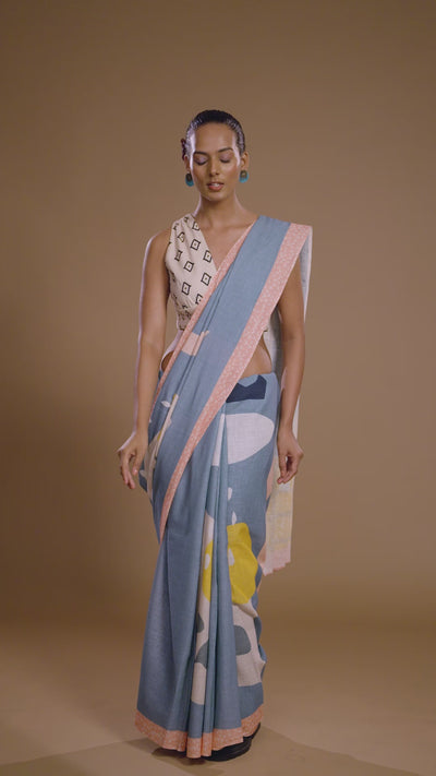 Abstract Charm Linen Sari